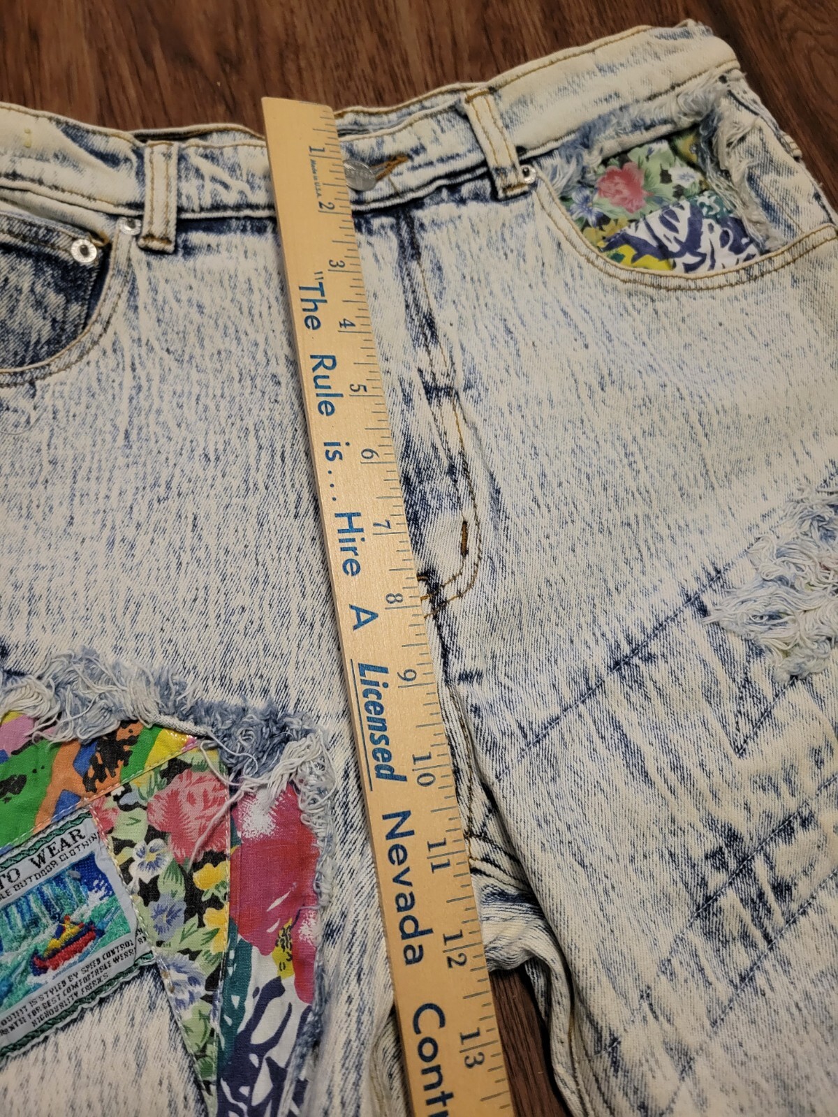 Vintage 90s Acid Stonewashed Jeans Speed Denim Sz 11/12 Frayed Patch Stretch 80s