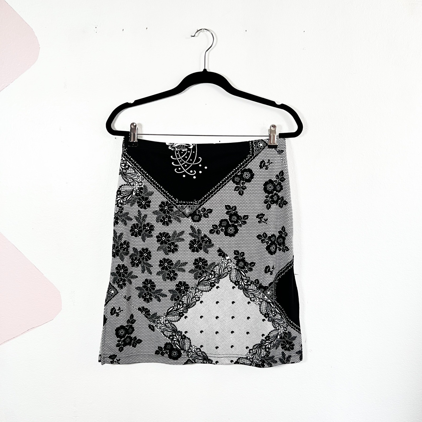 Vintage Y2K Low Rise Mini Skirt Sz Medium Black Patchwork 90’s 00’s Fairy