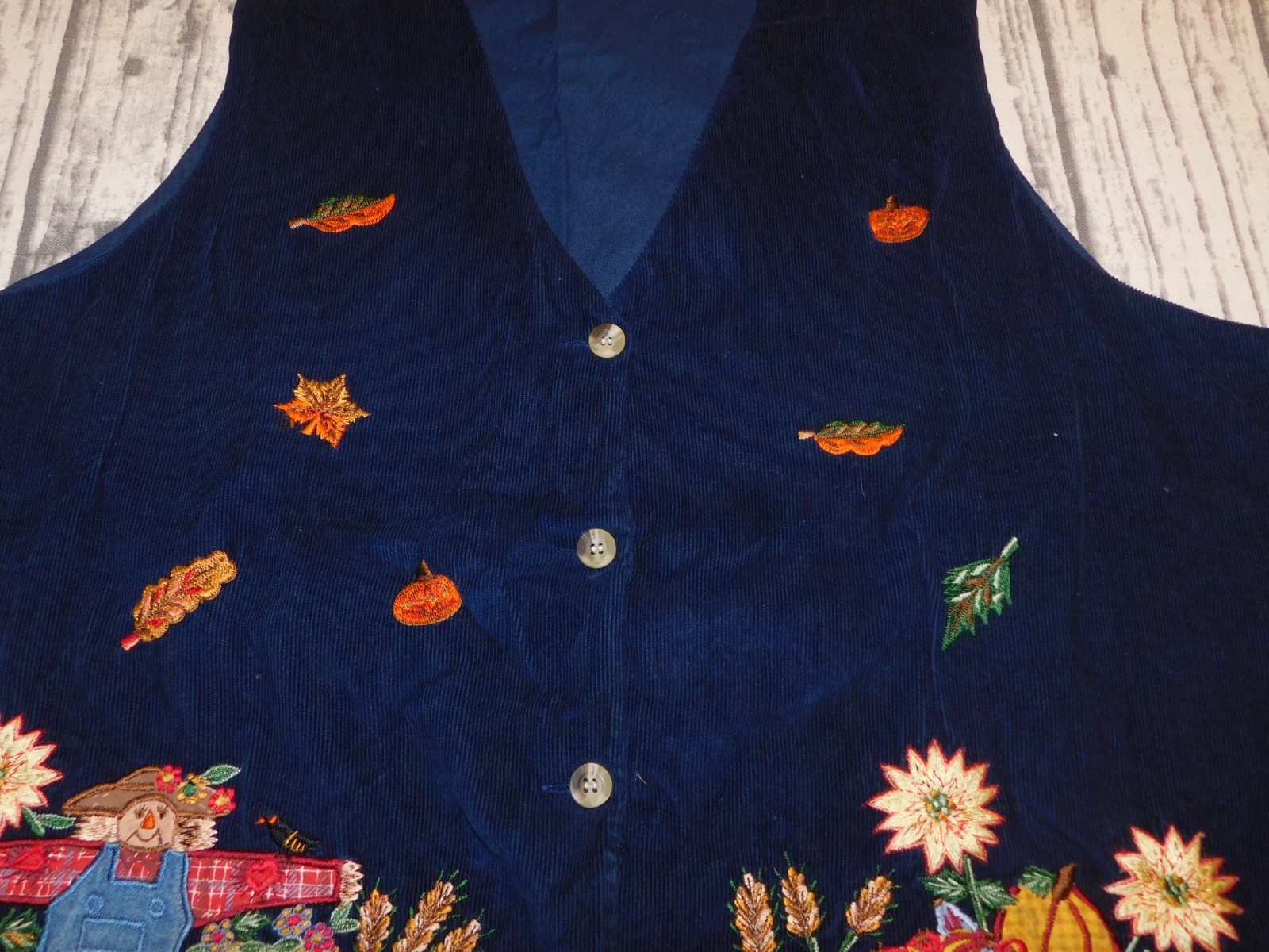 VTG 90s VICTORIA JONES EMBROIDERED VEST FALL HARVEST SCARECROW TEACHER WOMAN 18