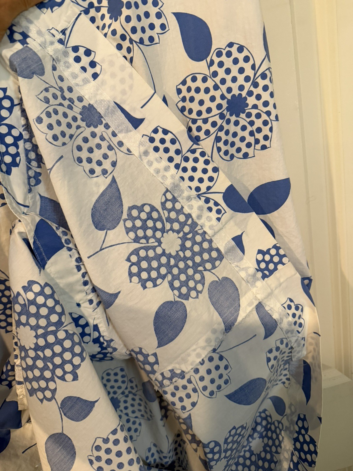 Vintage Blue & White Floral Handmade Shirt Dress House Dress Cotton Approx Sz M