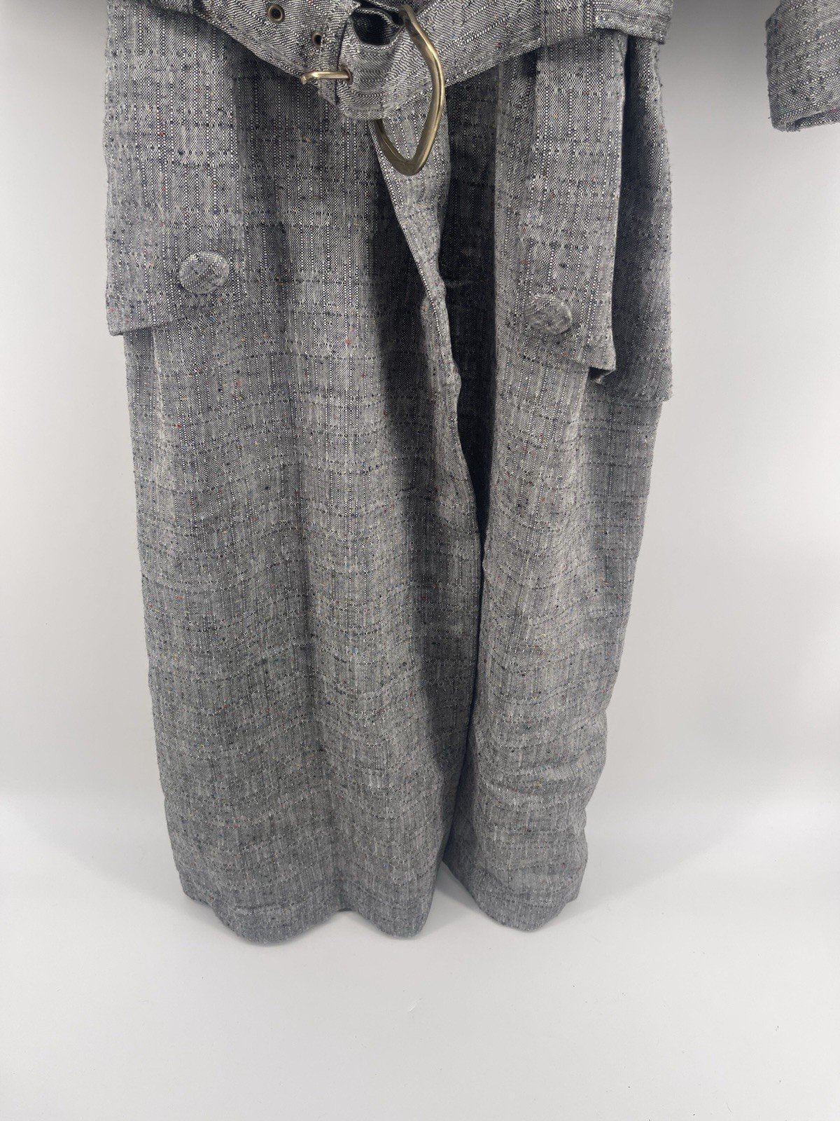Vtg Tina Barrie Belted Dress Women Size 14 Gray Midi USA Secretary Style
