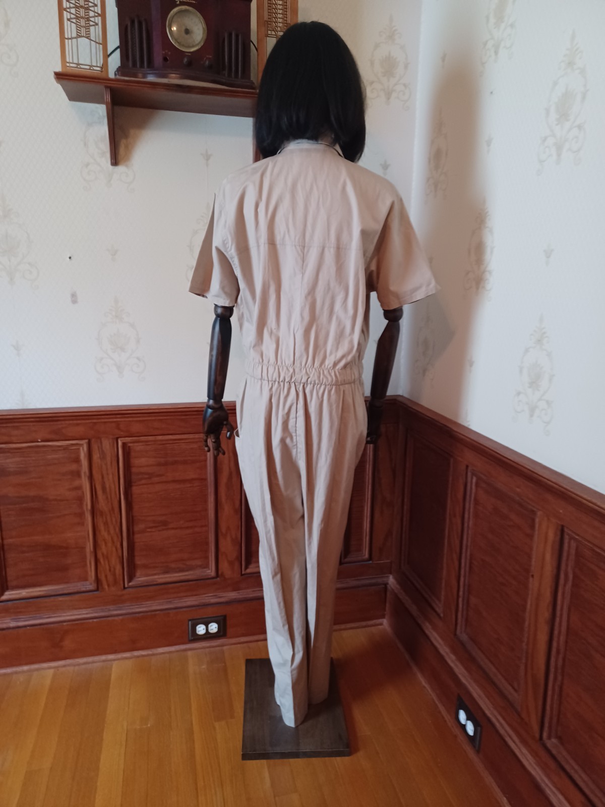 Vintage 1980s Saint Germain Paris Boho/Utilitarian Tan 100% Cotton Jumpsuit