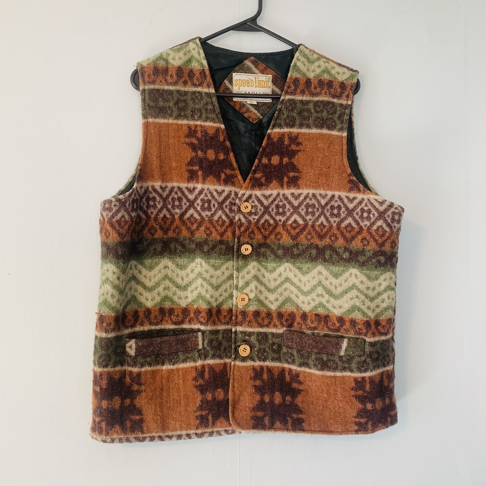 Vtg Speed Limit MPH Women’s Vest Sz L Wool Blend Quilted Lined Southwest Desert