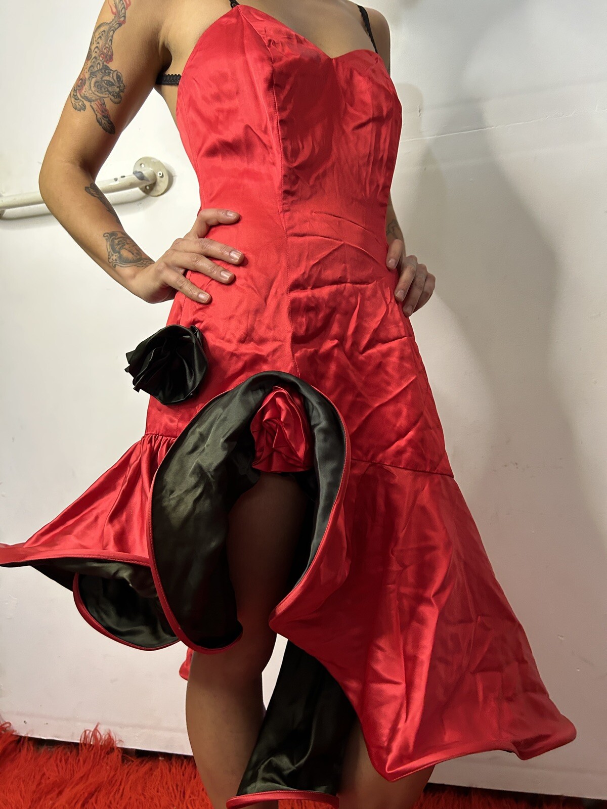 Vintage Australian 1980s MR K Red Prom Dress Hoop Wire Skirt Moulin Rouge AU 6