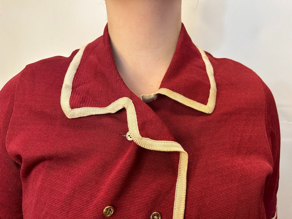Vintage 1970s Knit Nylon Blazer Burgundy Maid Uniform Nurse Costume Retro AU 12