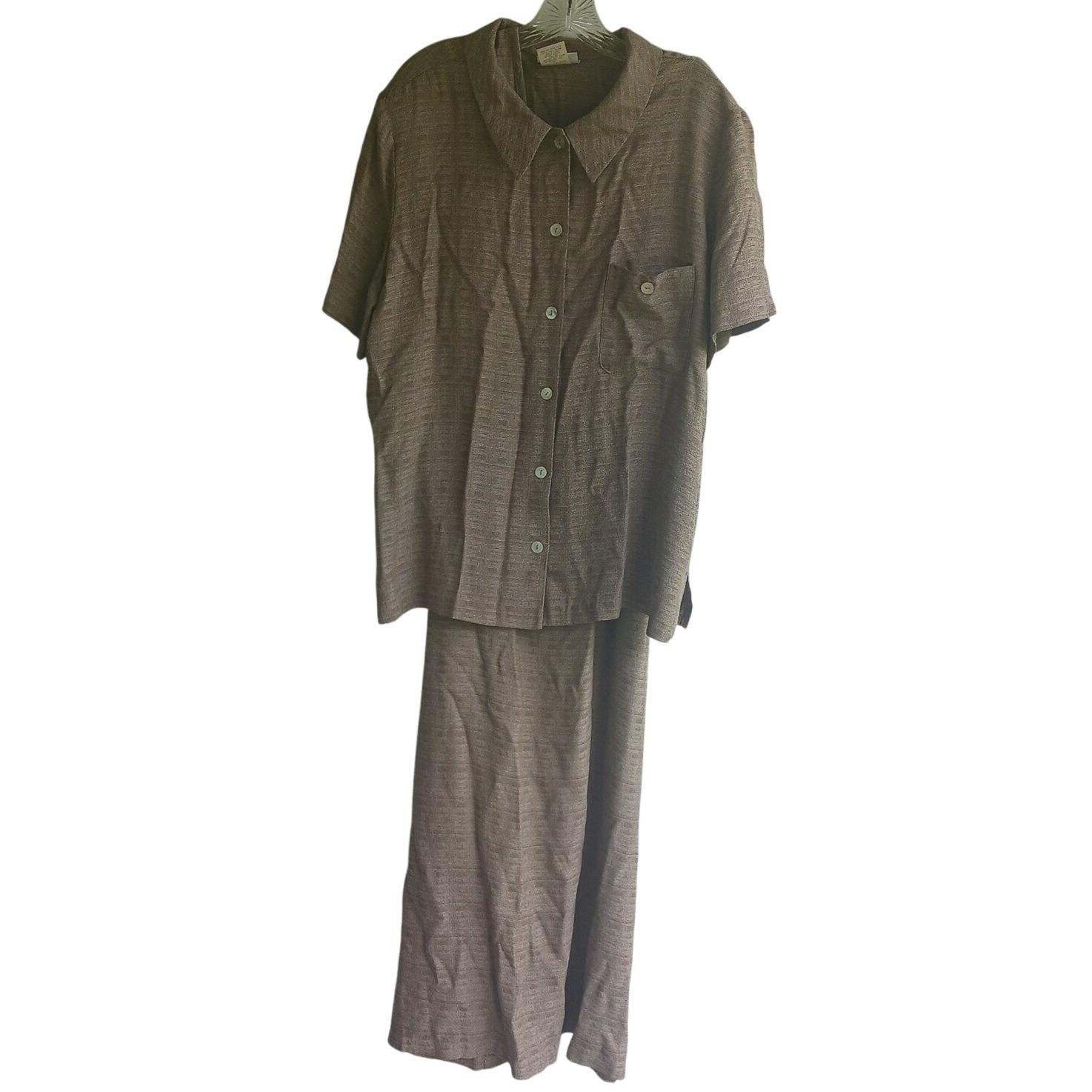 Two Twenty Vintage 2 Pc Set 1752 Womens XLG Brown Maxi Dress Button Down Shirt