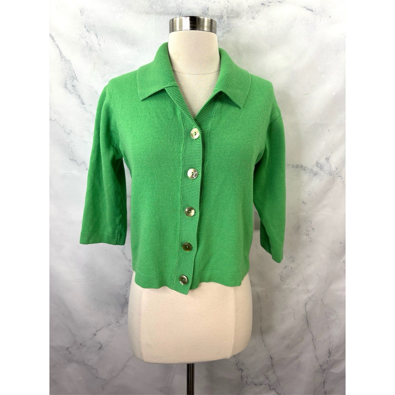 Vintage Jantzen 50s Wool Knit Cardigan Sweater 38 M USA Green 1950s Betty Paige