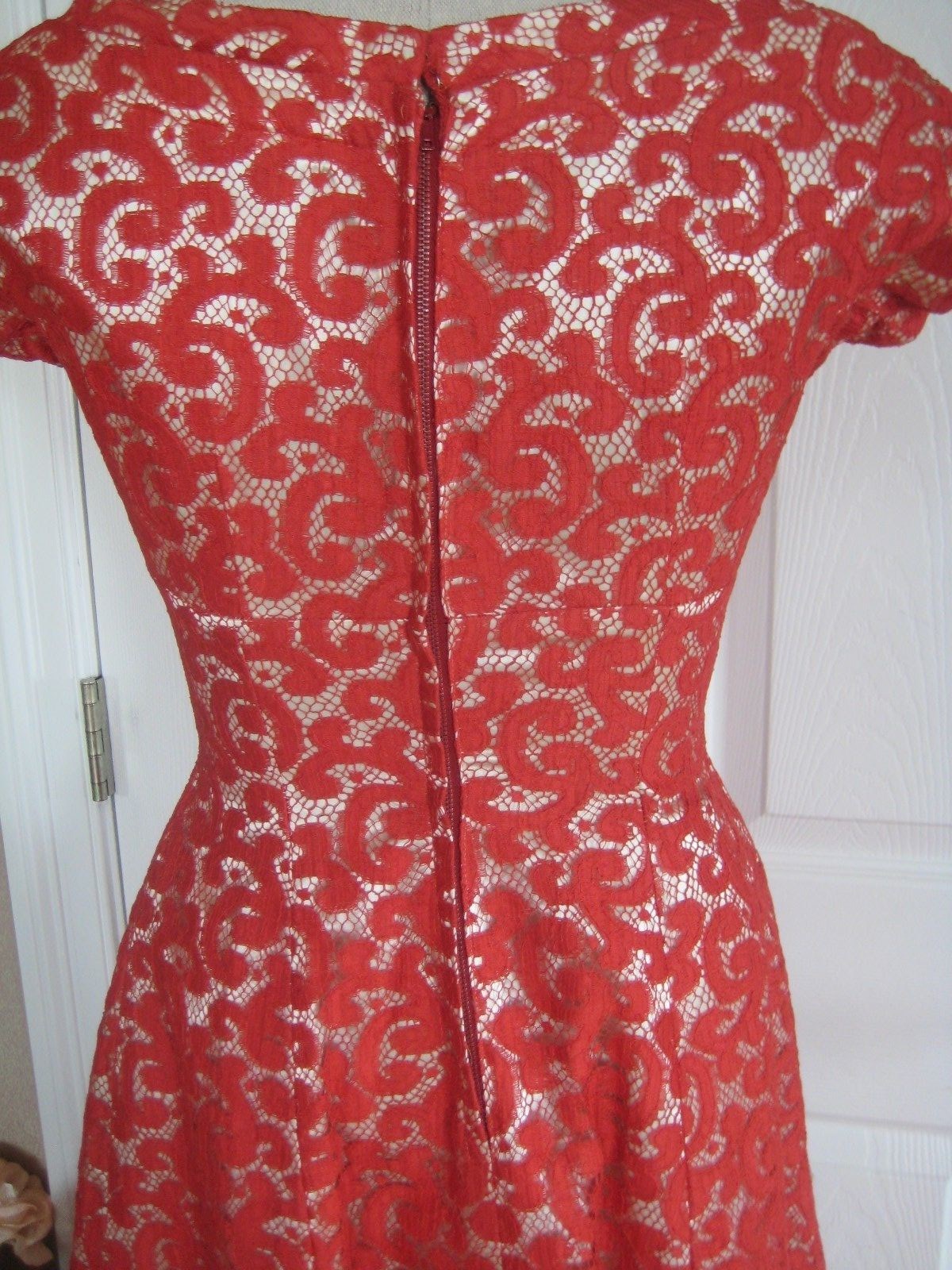 Vtg 1950s Suzy Perette Lace Stunning Dress XS X Small Womens Sz 2 4 Short Sleeve