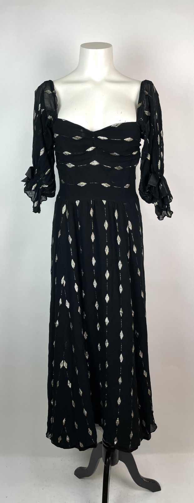 Gorgeous Jan Graham 70s 80s Vintage Silk Jacquard Dress Black 14