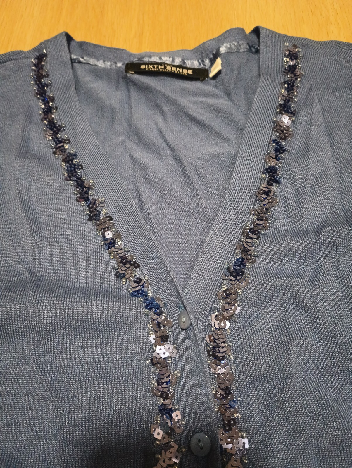 Vtg 80s YOUR SIXTH SENSE Stretch Viscose Cornflower Blue Cardigan Sweater S