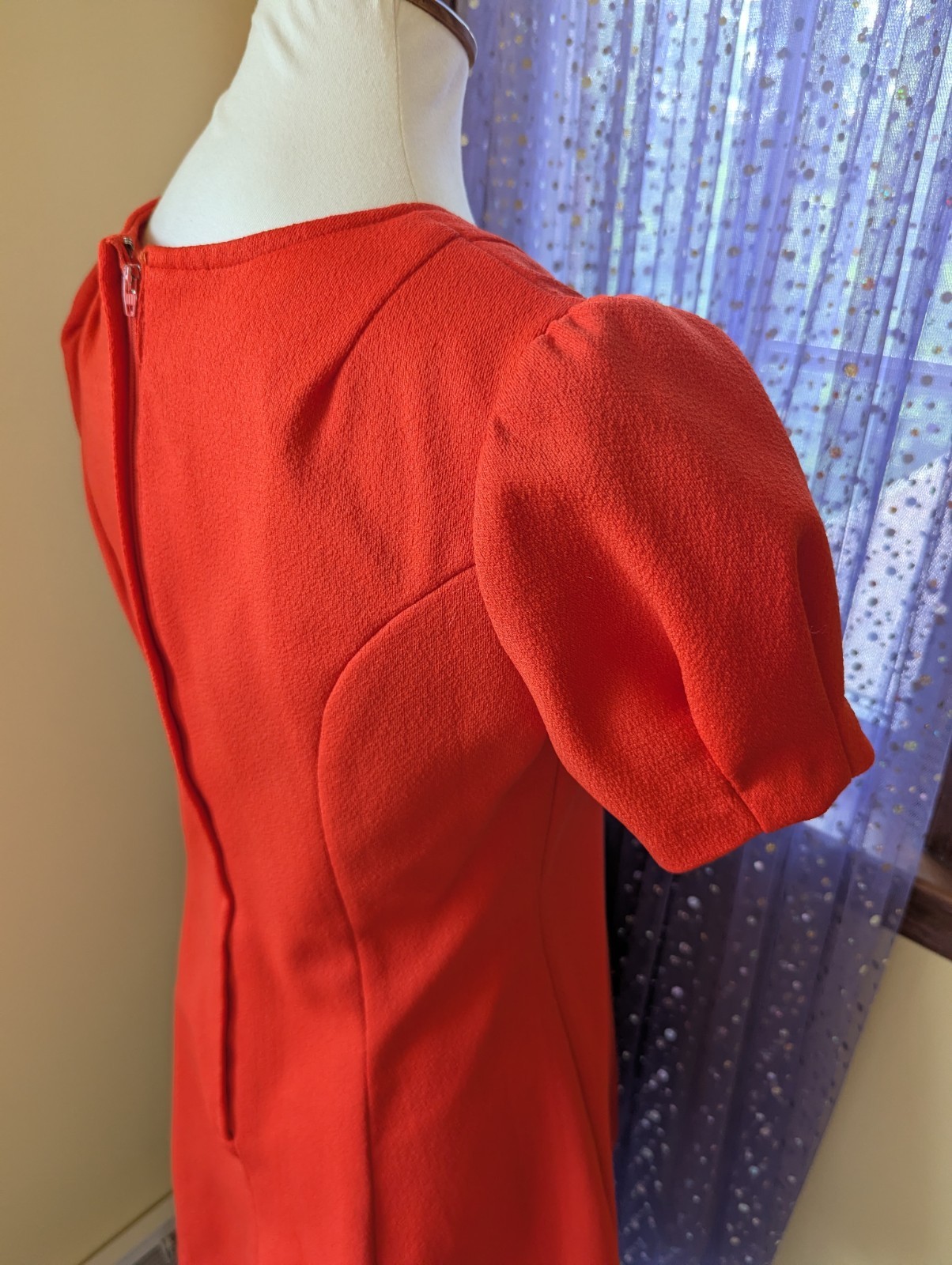Vintage 70’s Lace Up Polyester Puff Sleeve Babydoll Mini Red Dress Size Small
