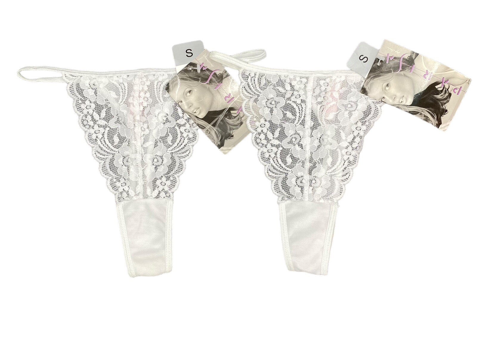 PARISA AMIR Sz S Bridal White Pantries String Tong Nylon Lace Hi Cut Lot Of 2