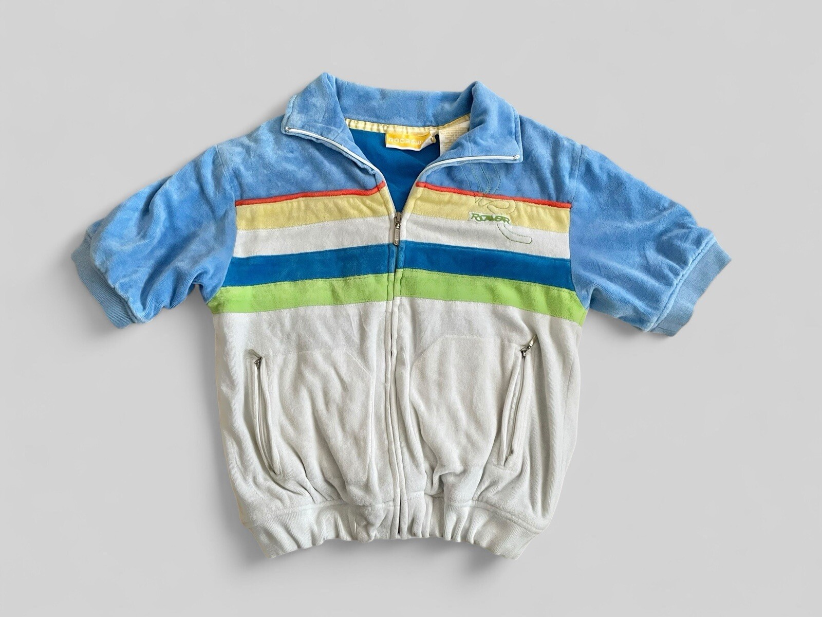 VTG Rocawear Cropped Jacket 90’s Hip Hop Streetwear Rainbow Stripe Kidcore