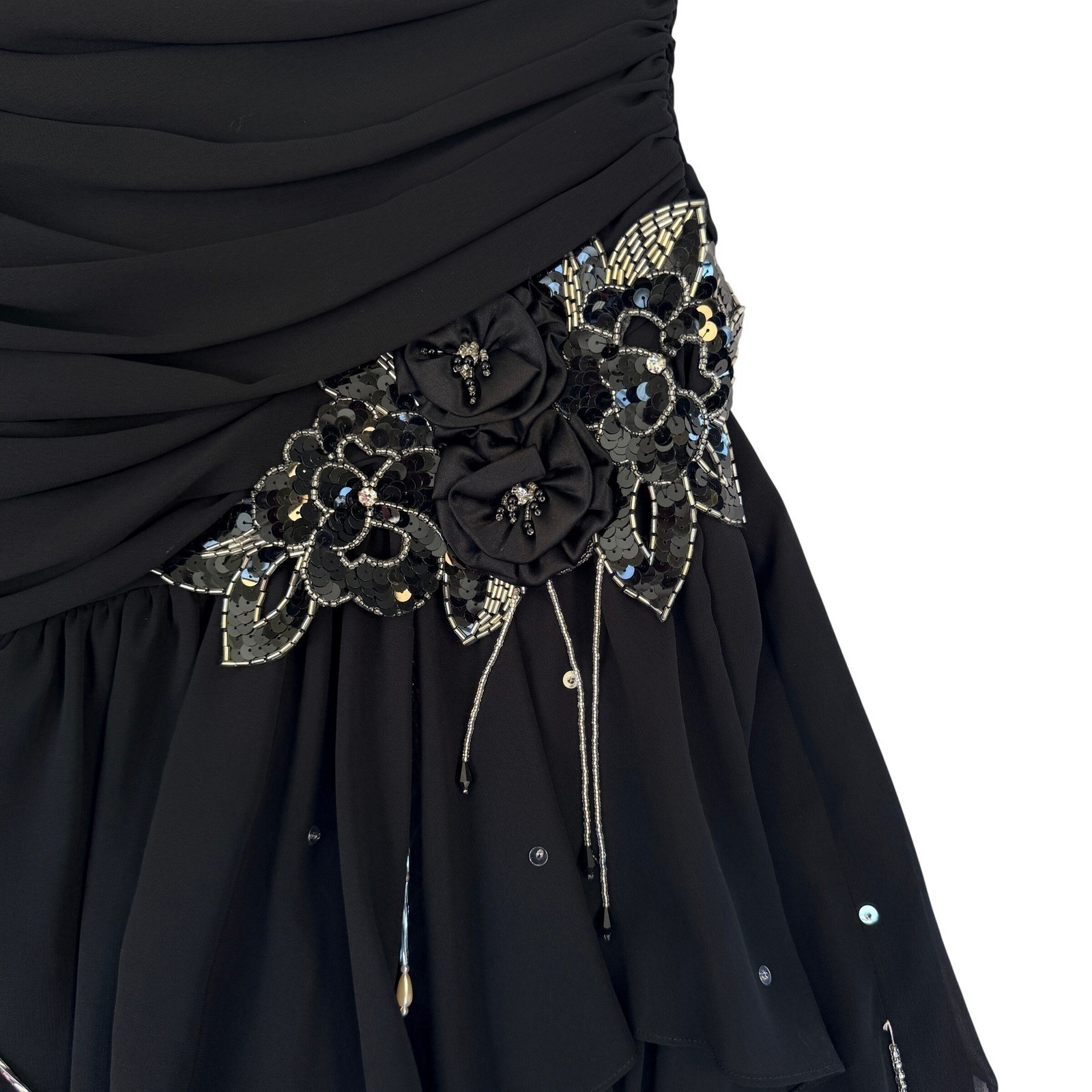 Vintage Elitra Casadei Black Ruched Beaded Sequin Cocktail Dress Sz 8 Hong Kong