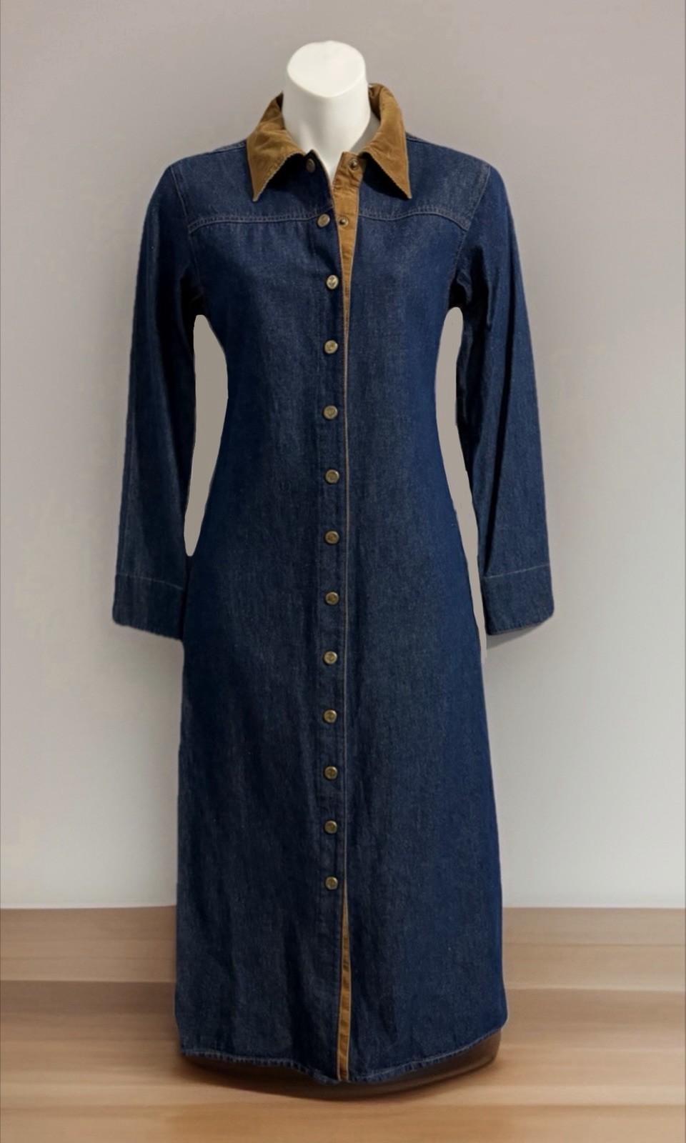 Vtg J.G.HOOK JEANS Denim Dress 2P Maxi Long Sleeve Collared Button Up Old Money