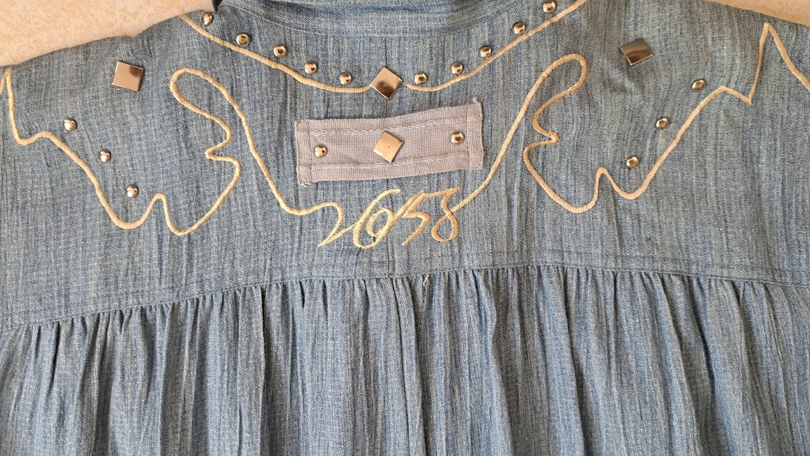 Vtg 80s Marc D’Alcy Western Shirt Sz 6 Studded Embroidered Dolman Sleeve