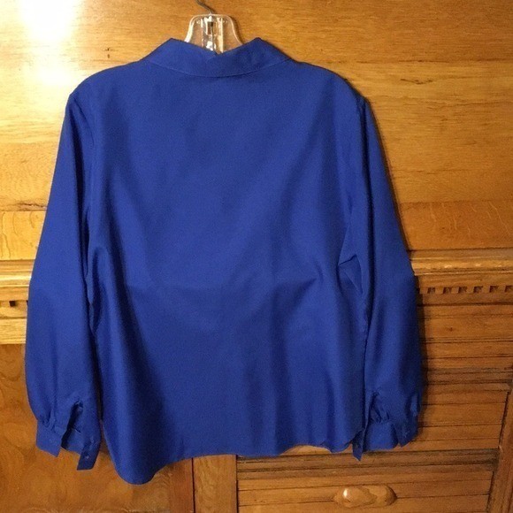 Sweetbriar Vintage Royal Blue Button Down Blouse Long Sleeve Size 14 Made in USA