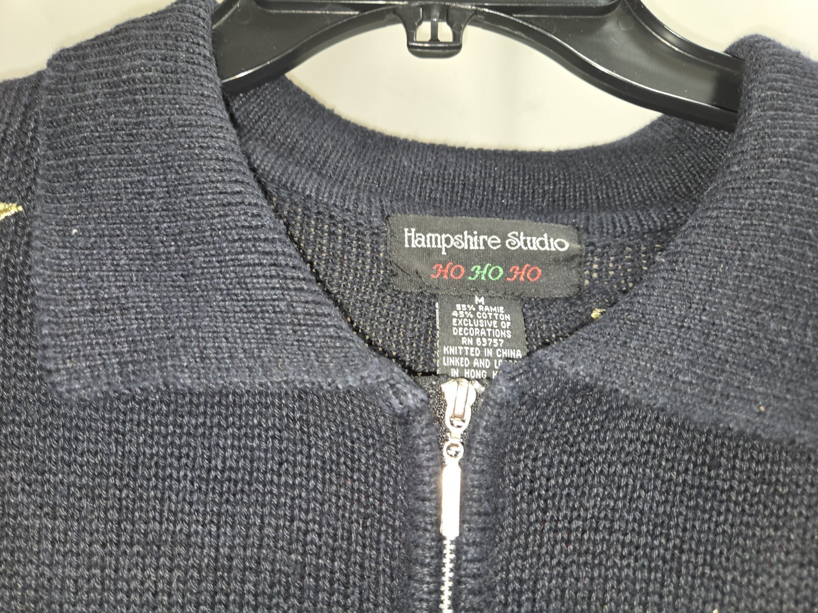 Vintage Women’s Hampshire Studio Blue Christmas Zip Sweater Presents Santa MED