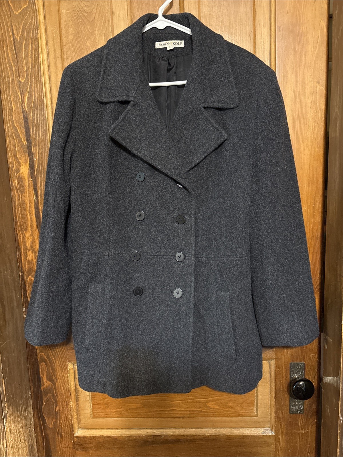 Nice Vintage Ash Black Double Button Down Jason Kole 100% Wool Woman’s Coat