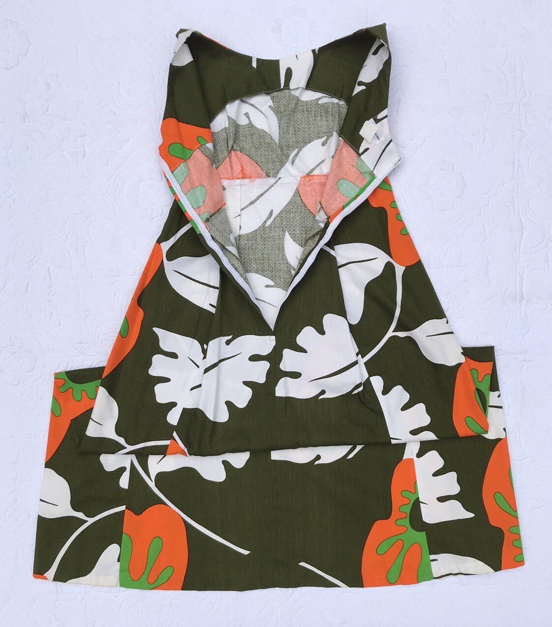 Vintage Tiki Hawaii dress GREEN ORANGE WHITE maxi sleeveless sexy pinup RARE MCM