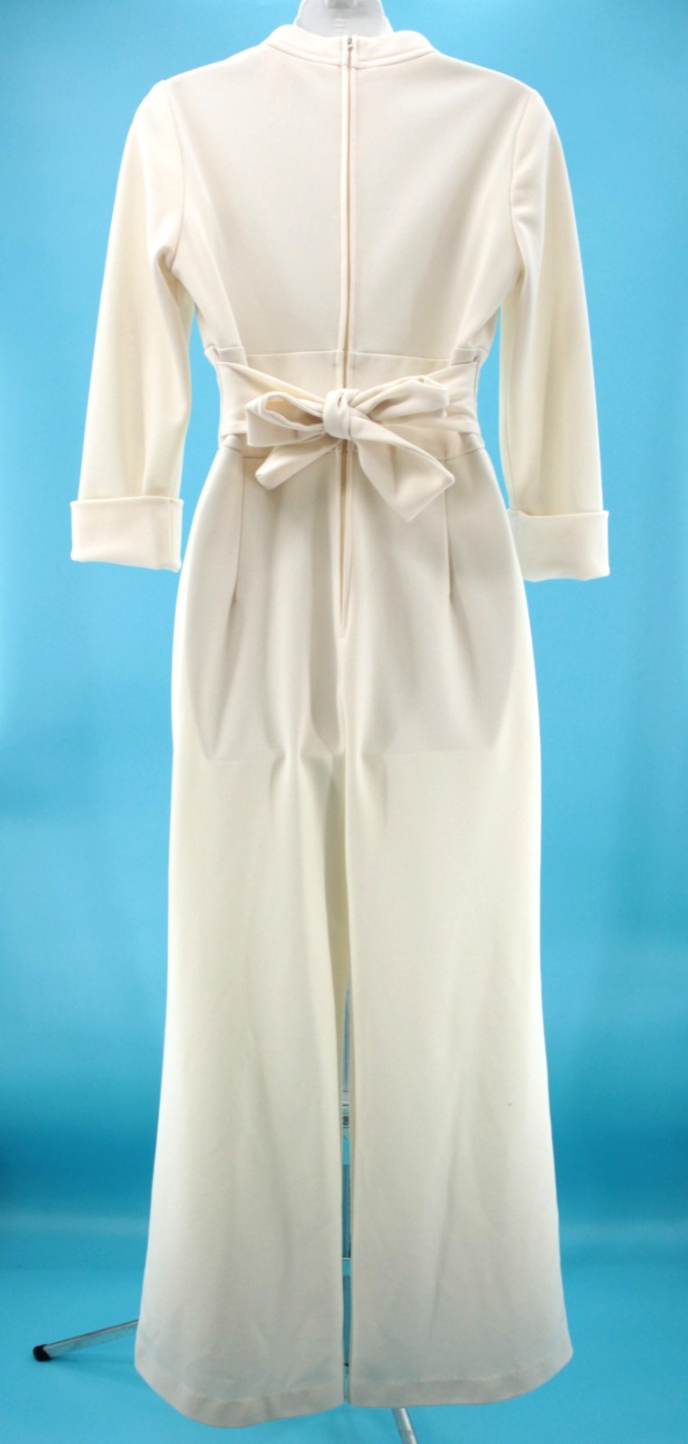 Vtg Women’s 70s White Cuff Sleeve Polyester Jumpsuit Sz M 1970s C.M. Courtney