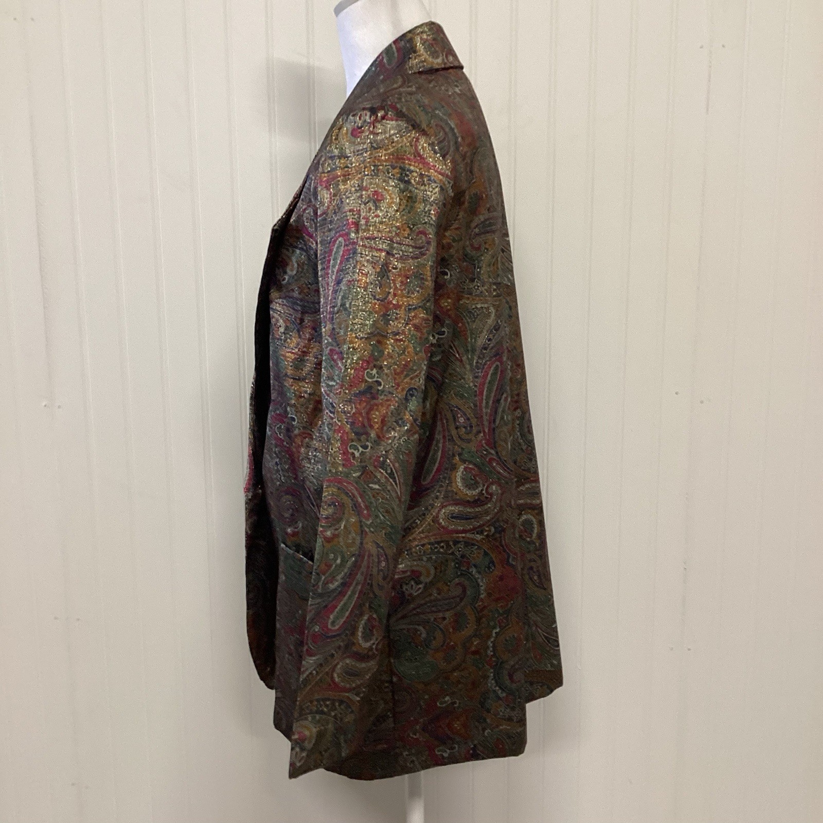 VTG Claude 80’s Print Blazer/Pocket Sz W 10 Funky Paisley Boho Y2K Metalic Rock