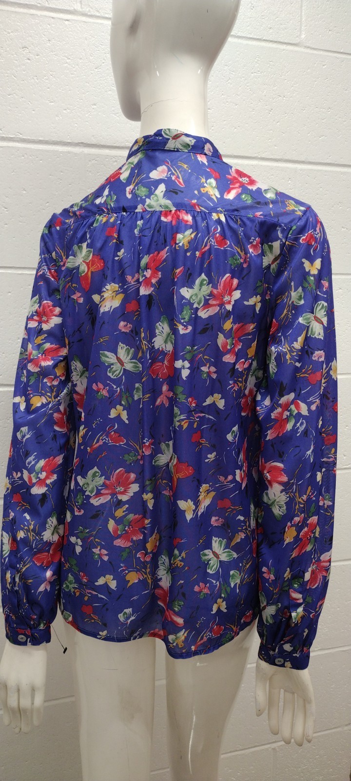 70s Organically Grown Beautiful Blouse Butterflies Watercolor Cobalt Arpeja ART