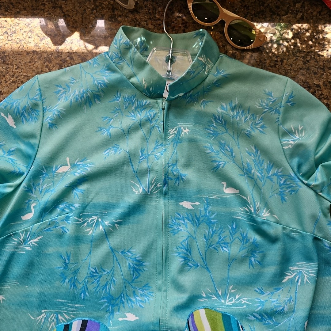 Vtg 70s Asian Pastel Green – Swans Birds Zip Up Robe Lounge Craft Original S/M