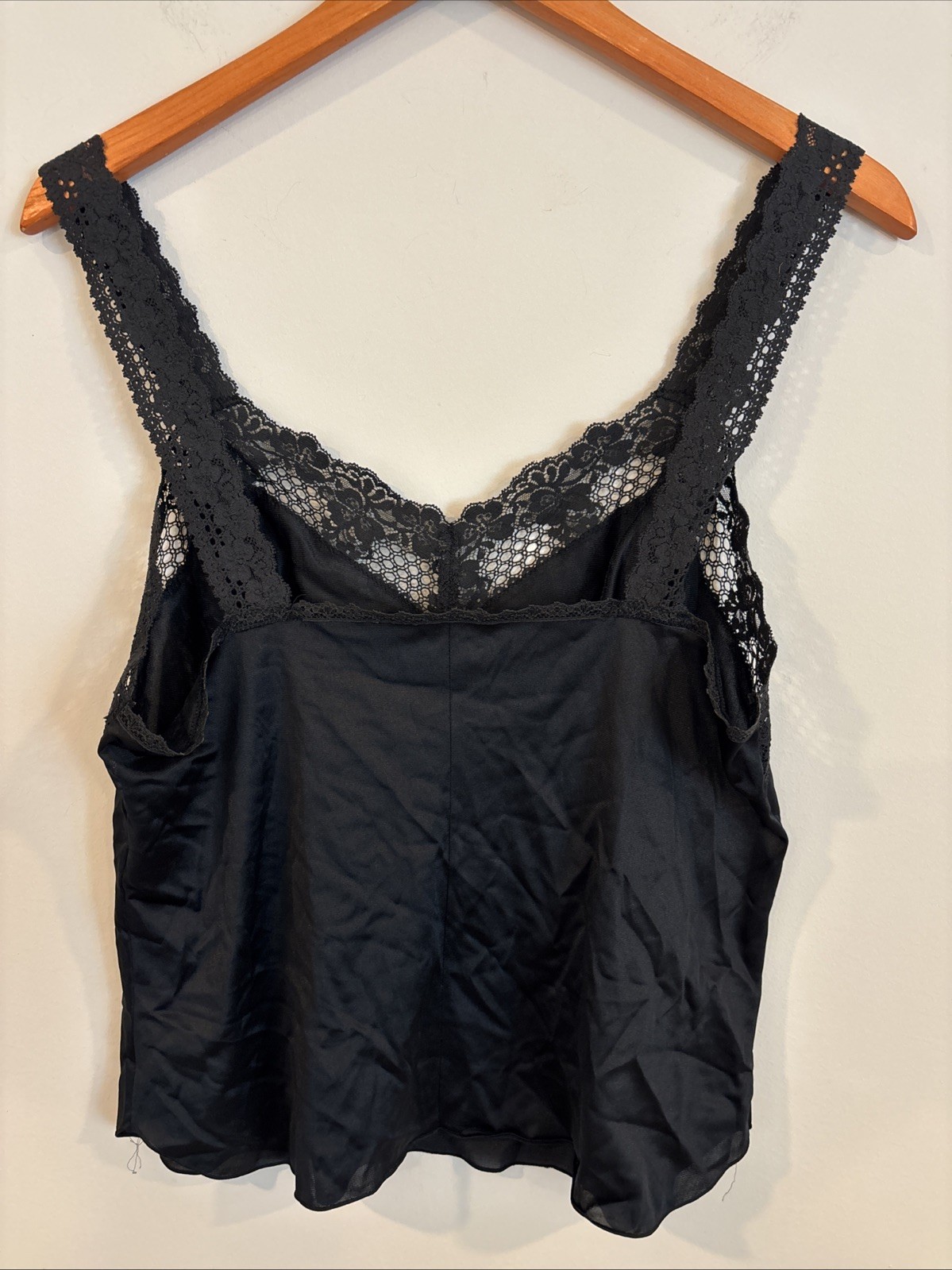 Vintage 60s Black Lace Trim Camisole Lingerie Top Size 38