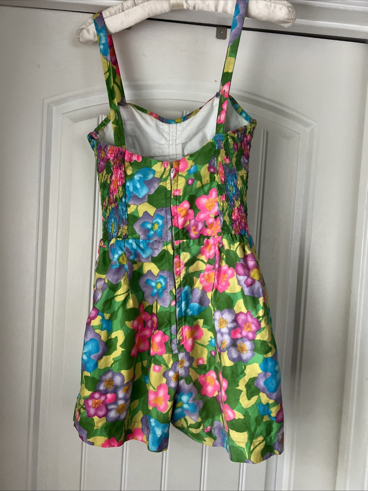 Vtg 50s Marjy Stevens Kahala Floral Cotton Hawaiian Playsuit Romper Swimsuit S
