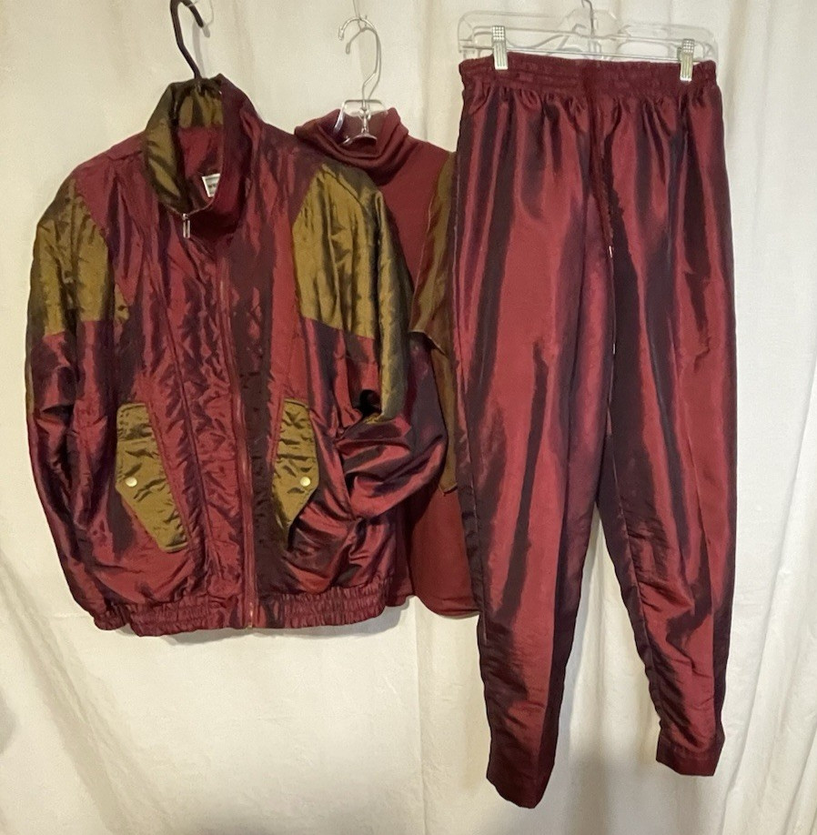 Vtg Westbound Spt LG Windbreaker Jacket Pants Turtlenek Maroon Full Zip 4 Pc Set