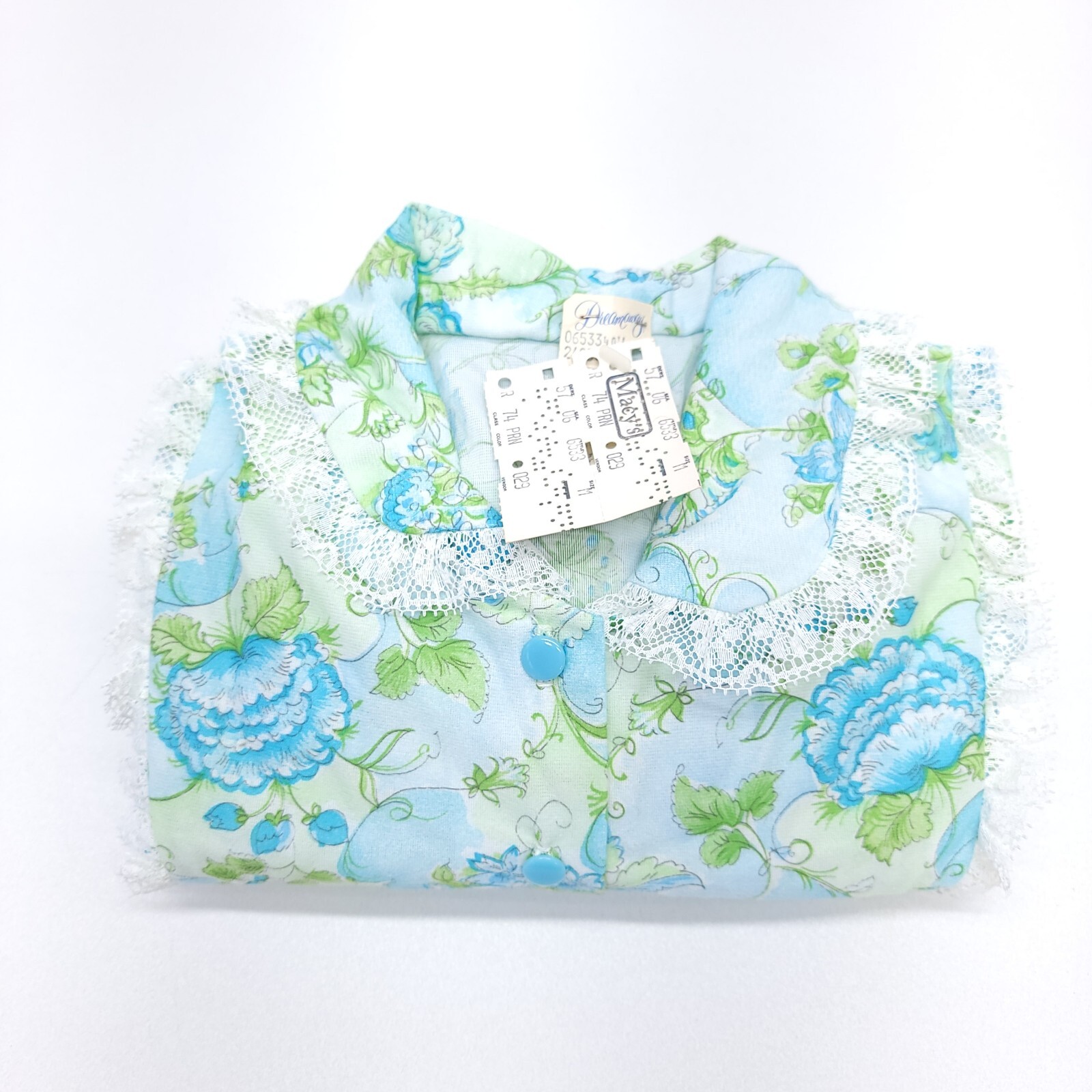 NWT Vintage Dream Away Long Sleeve Nightgown Lingerie Floral Blue Sz M 1974