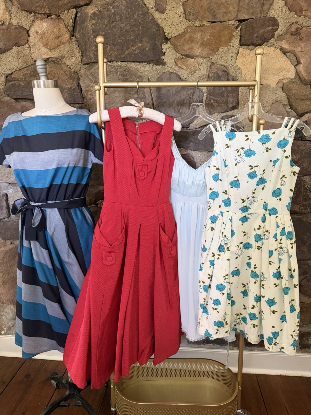 1950’s Dress Lot, Three Dresses ,One Shadow Line Nightgown Blue