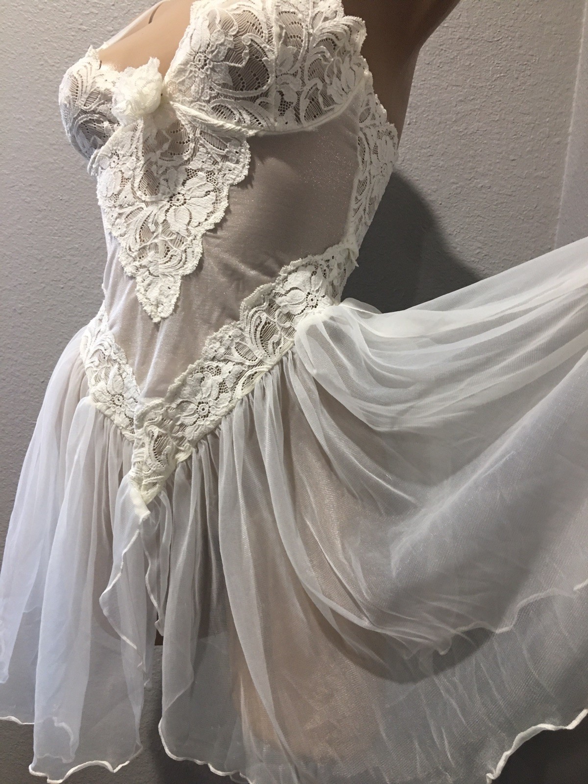 Vtg Escante Nylon Double Sheer Chiffon Nightgown S