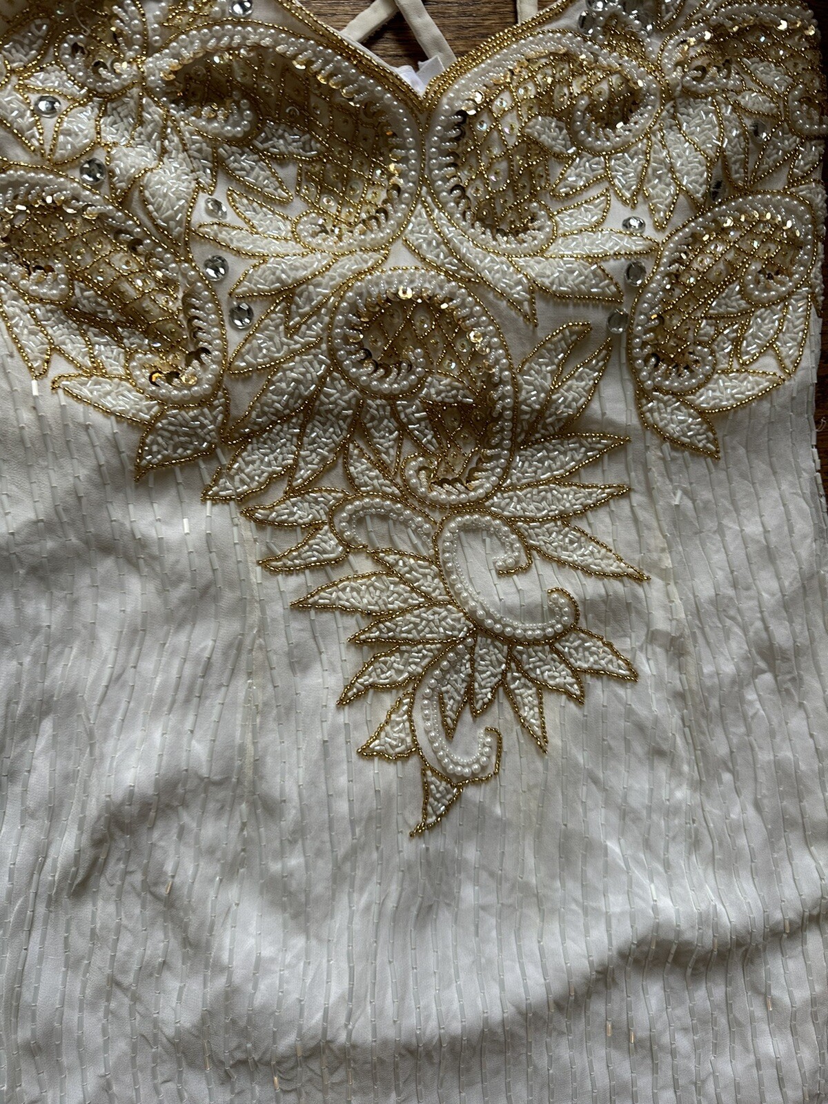 Vintage Beaded Cream And Gold Dress