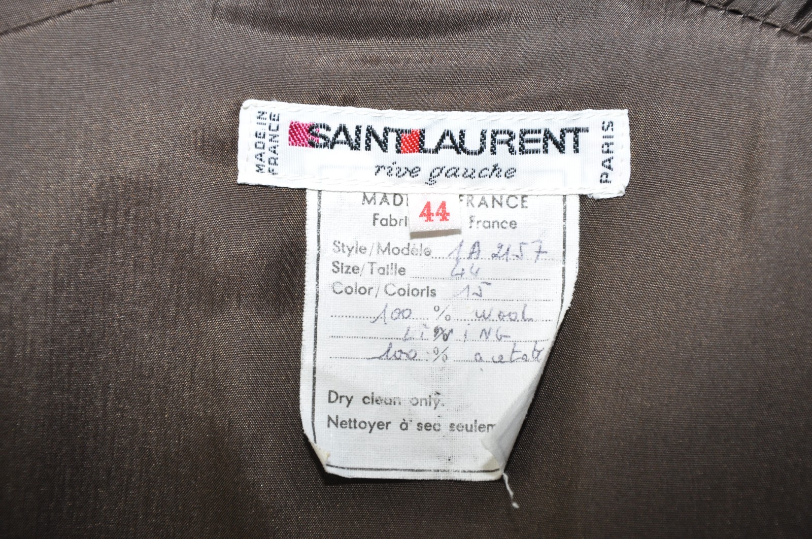 80s Vintage Saint Laurent Rive Gauche Brown Stripe Wool Tweed Coat Dress Women M