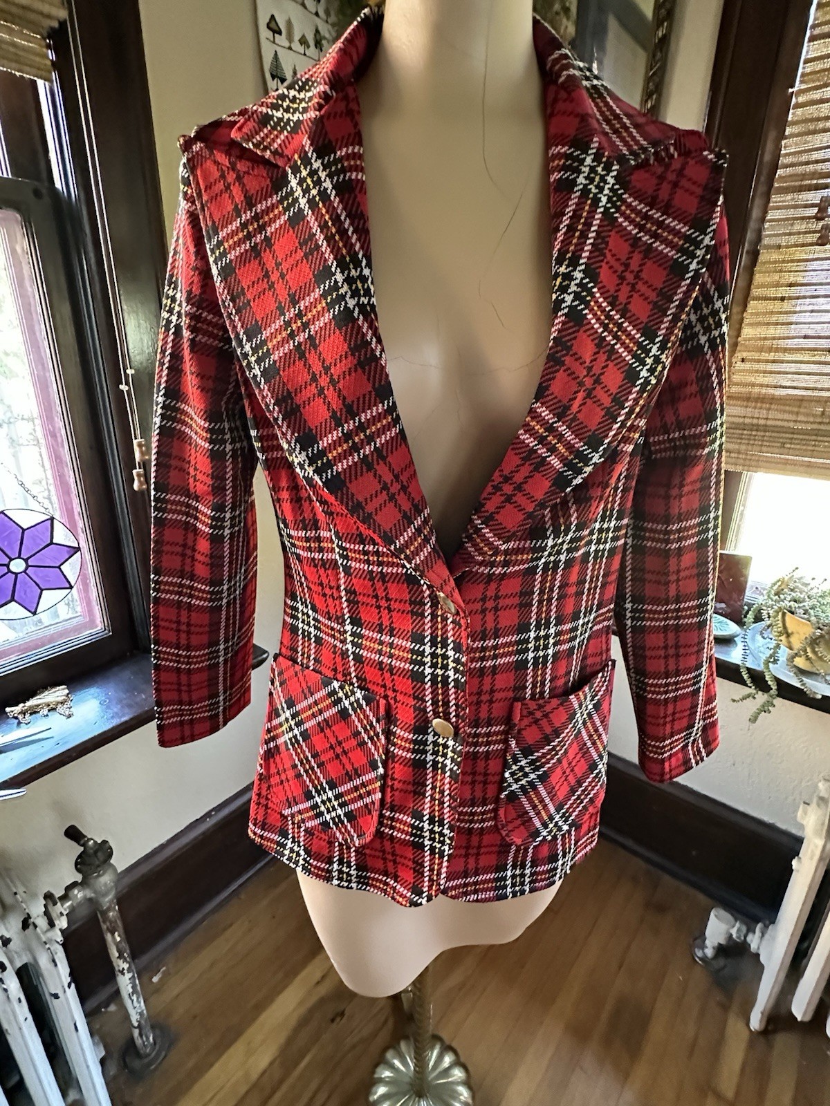 Vintage 70’s Queen Casual Ladies Plaid Blazer Mod/Punk