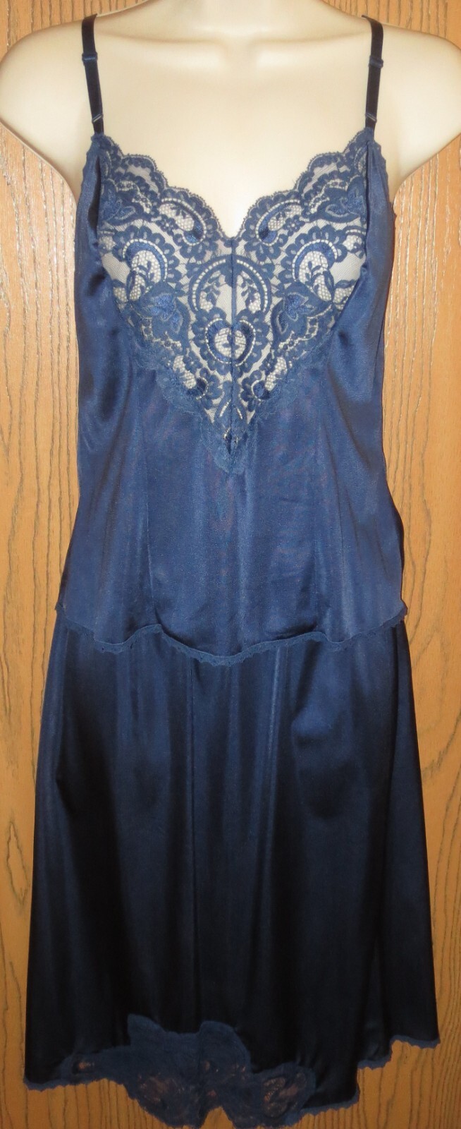 APPLAUSE mint MIDNIGHT BLUE 1980s LACE TOP NYLON half slip camisole set S / 34