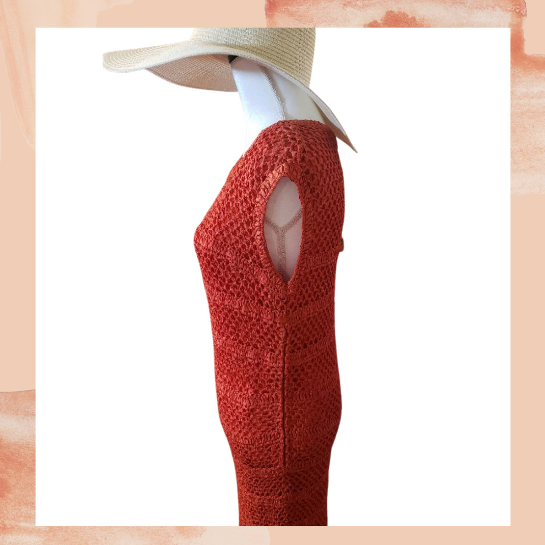 J. Mangnin Vintage Rust Crochet Net Shift Dress Size Medium