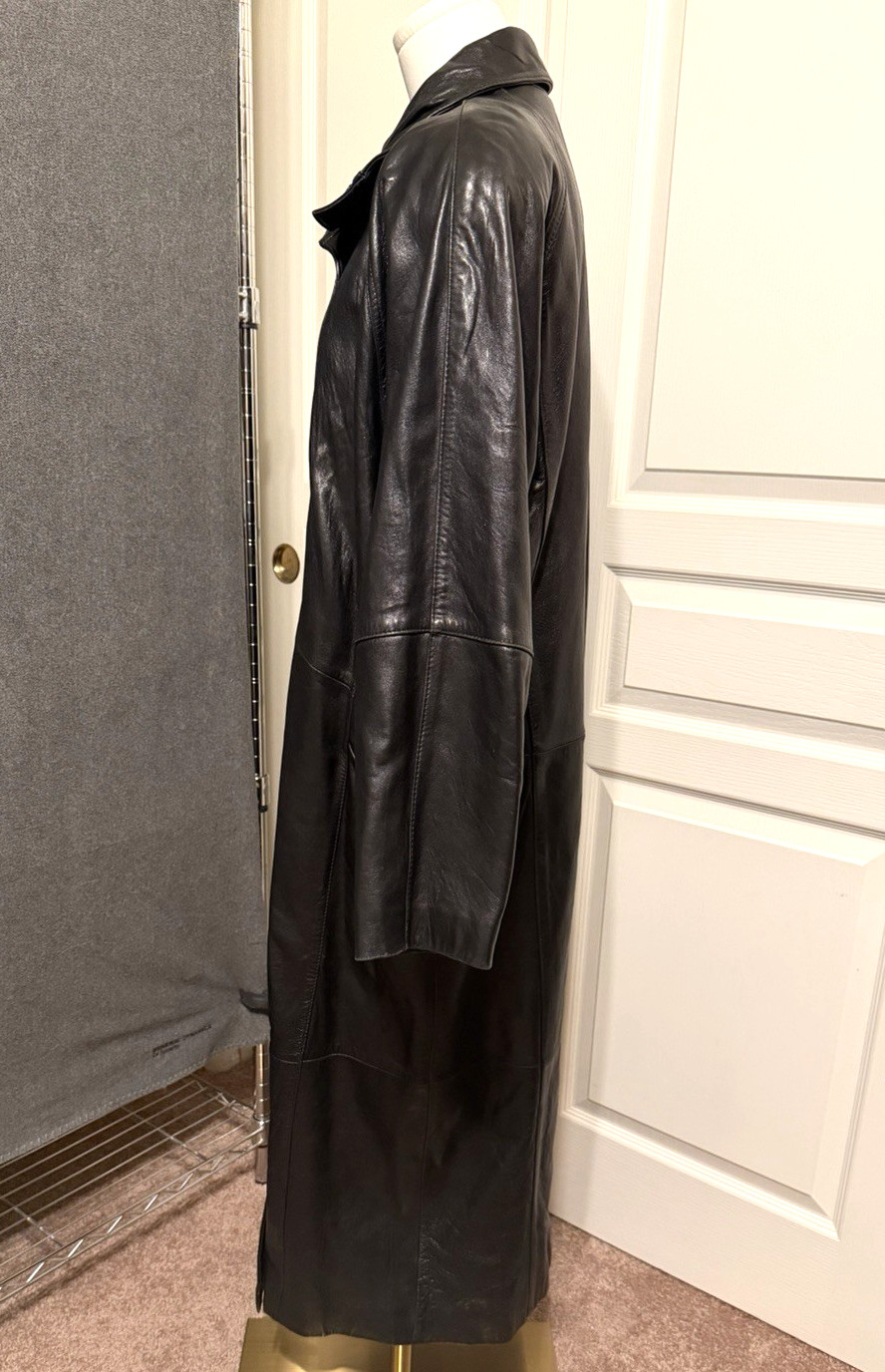PELLE Black Leather Lined Trench Coat Size Medium Vintage 1980s