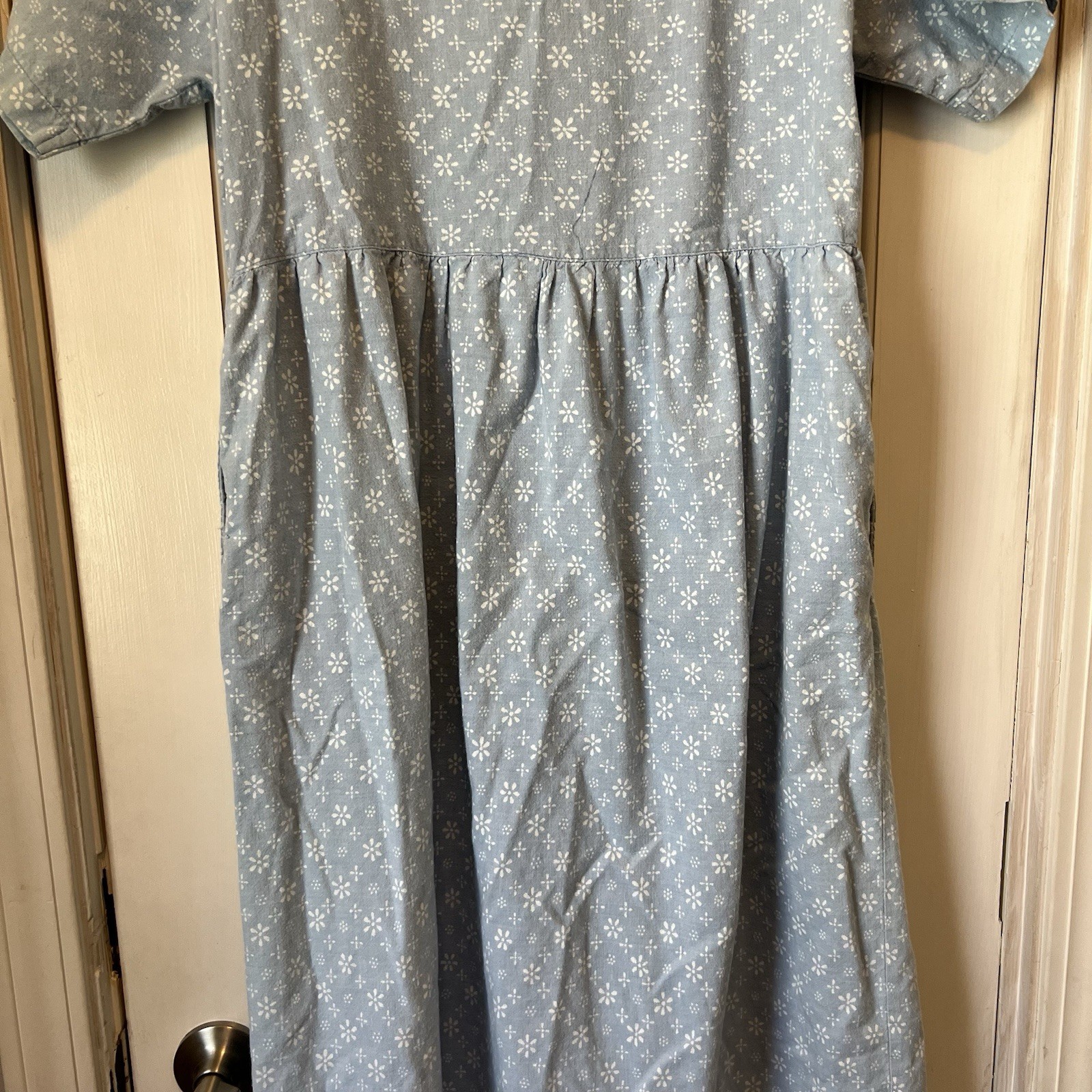VTG 90s Cottage Core Dress Women’s Small Blue Floral Cotton Button Front Maxi