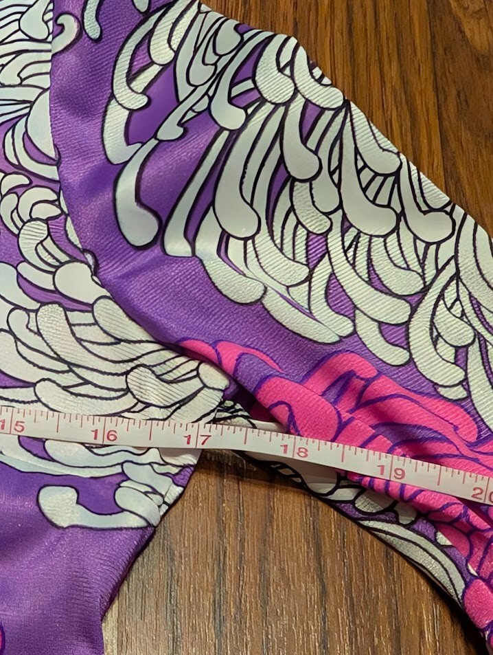 VTG 60S/70S BODYSUIT S leotard onepiece top purple pink crysanthemum mod gogo 4E