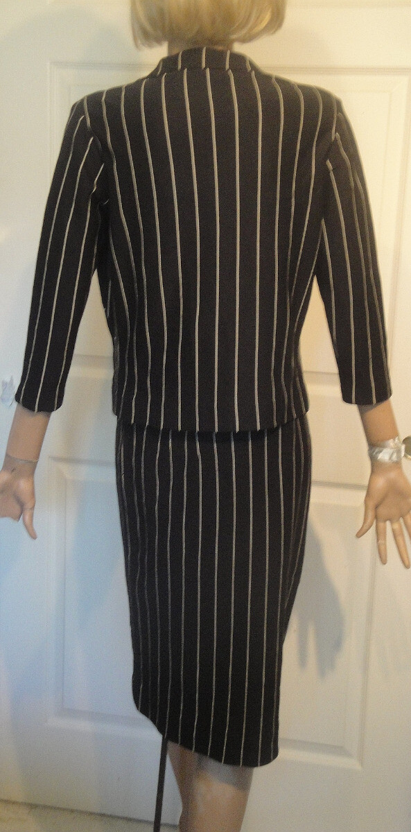 Vintage Black Pin Stripe Silk Double Breasted Suit Italy B40 Size 12 Flaminia