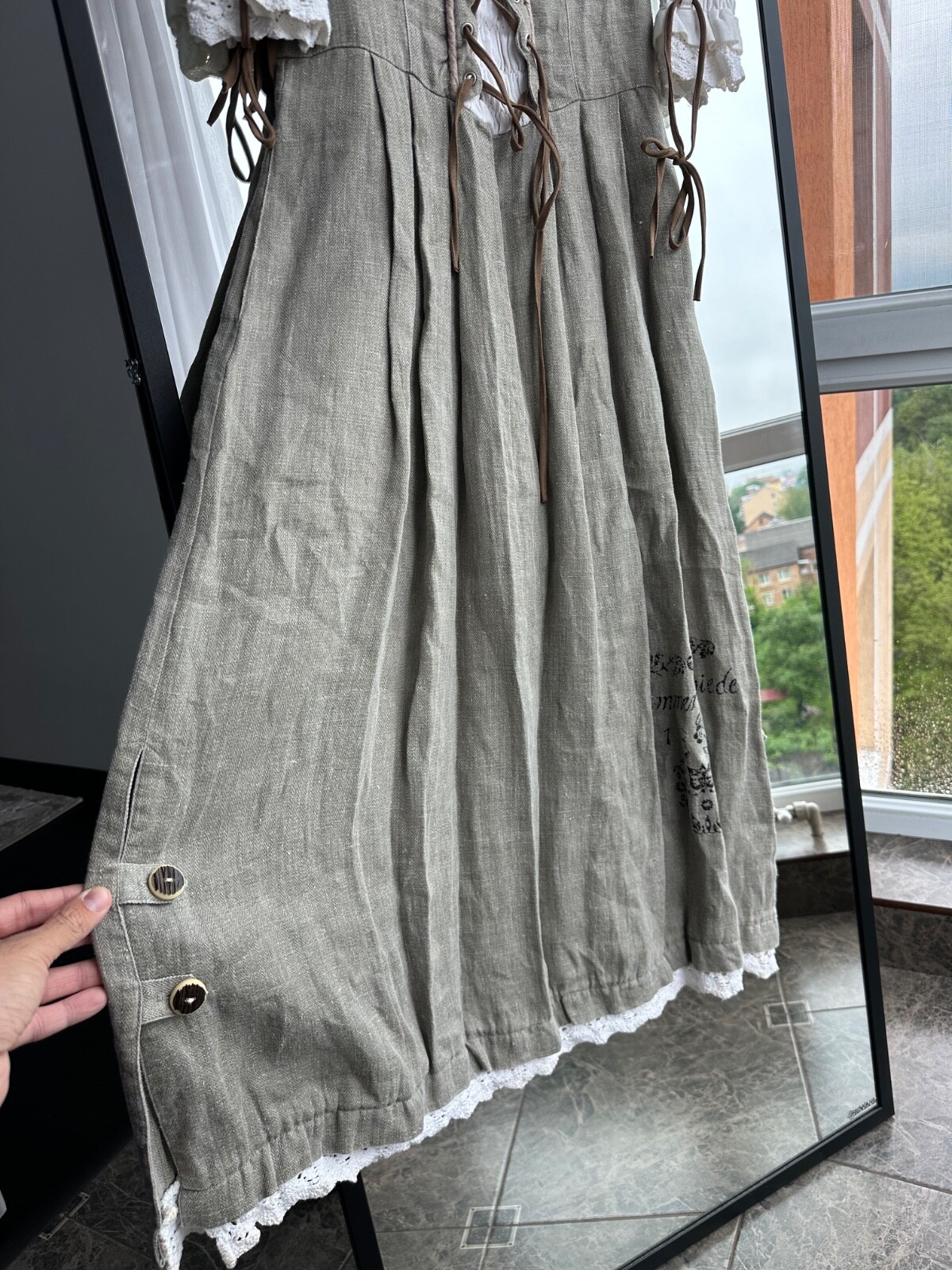 Vintage Hammerschmid Bavarian Austria Style Linen Woman Folk Long Dress Sz M