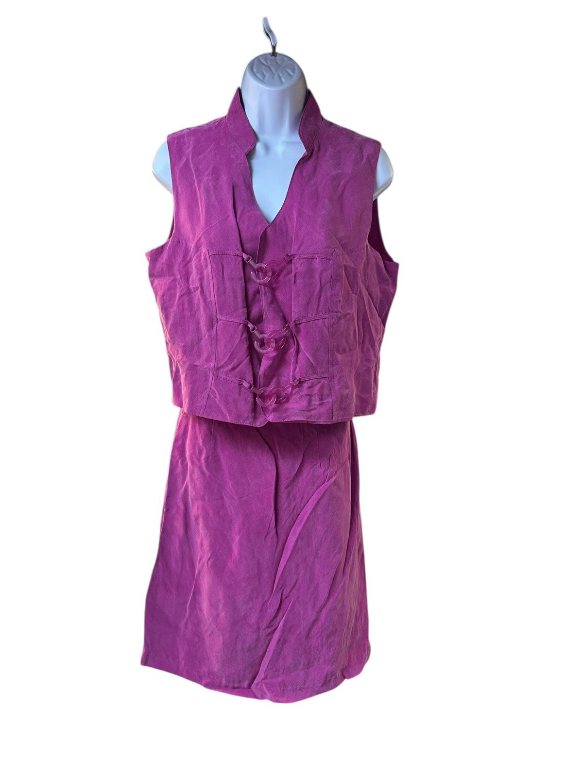 Gantos Rayon 2 Piece Set Women’s Vest Top & Skirt Pink Magenta Frog Closure 12