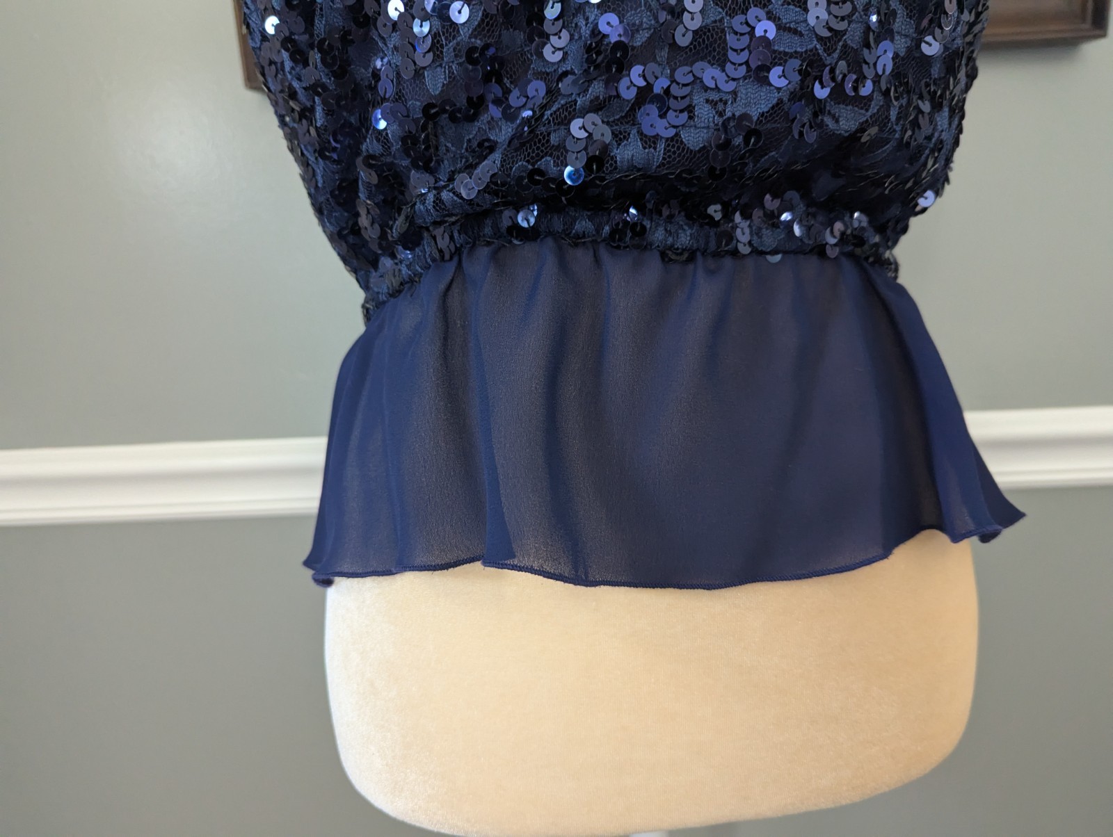 Vintage 70s Frere Jacques Navy Metallic Sequin Glitter Disco Tube Top Strapless