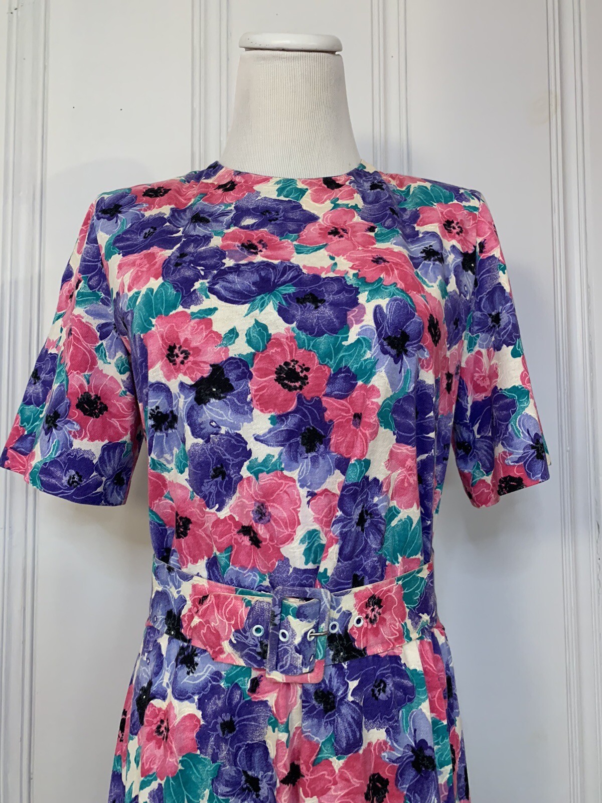 Vintage Floral Dress Size 10 Philippe-Marcel 80s 90s Short Sleeves Colorful