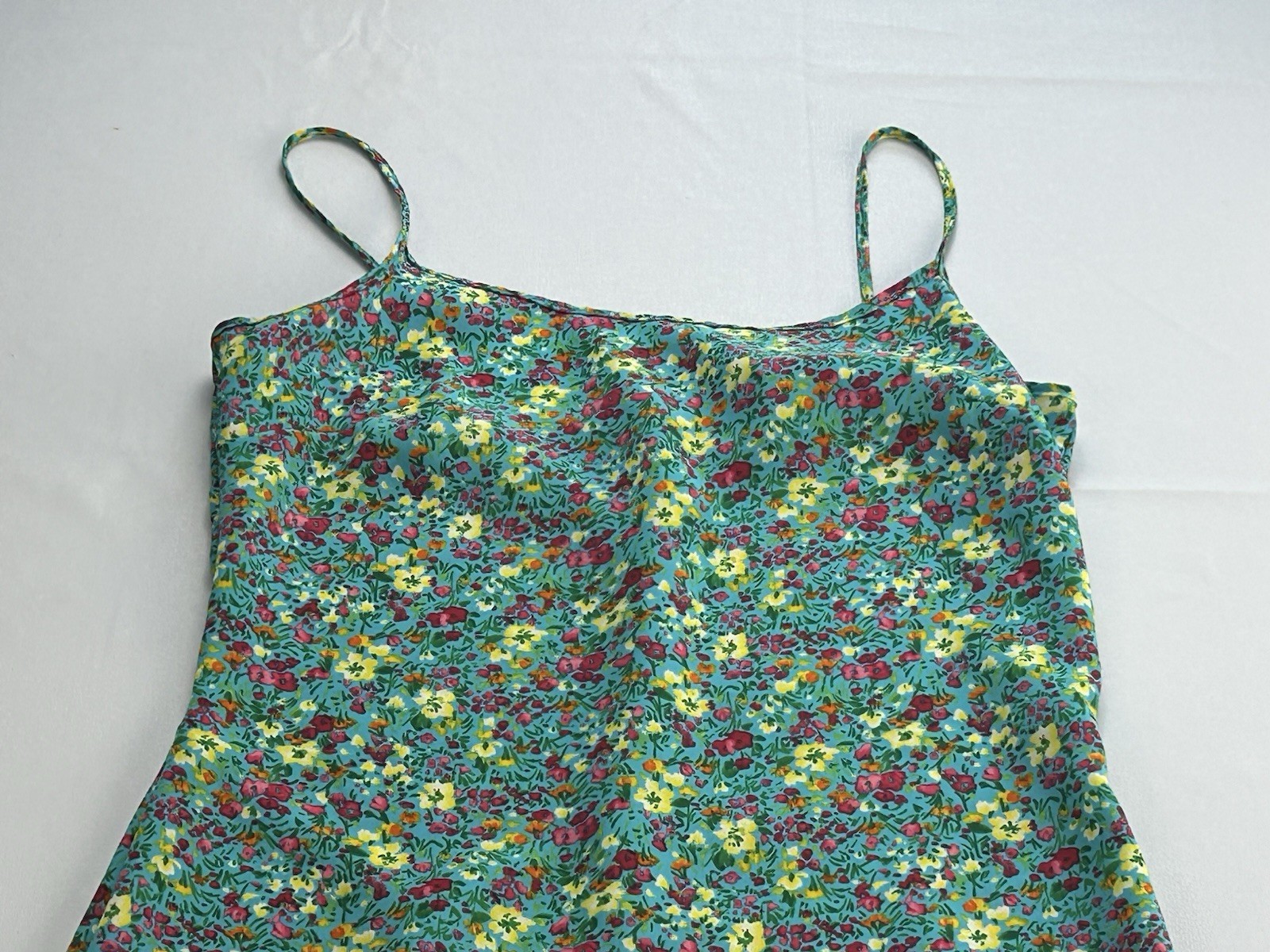 Byer Too! California Floral Slip Dress 9 Ruffle Hem Y2K Cottage Needs Stitching