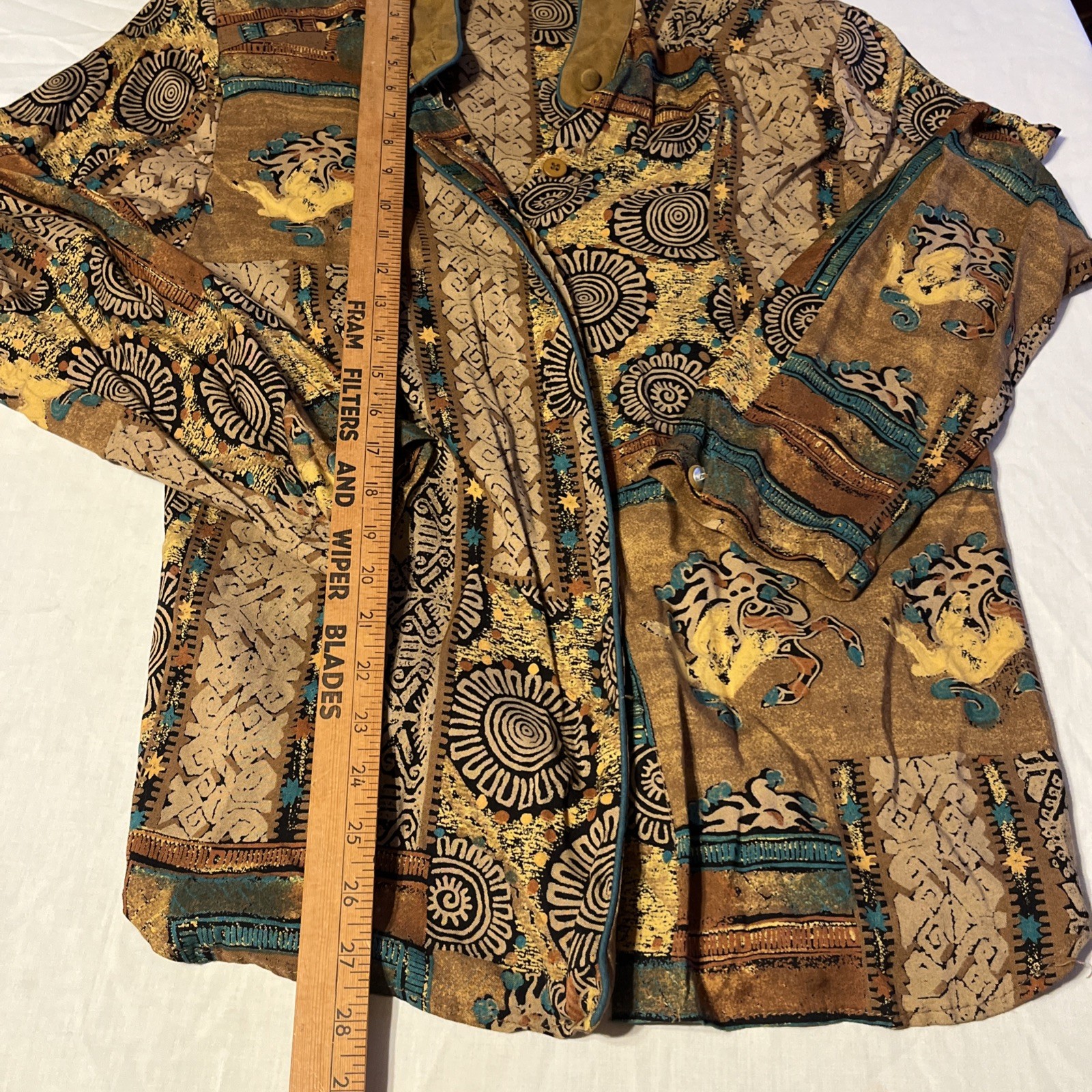 Vintage Tobria Abstract Print Rayon Button Up Blouse Shoulder Pads Size 8 USA