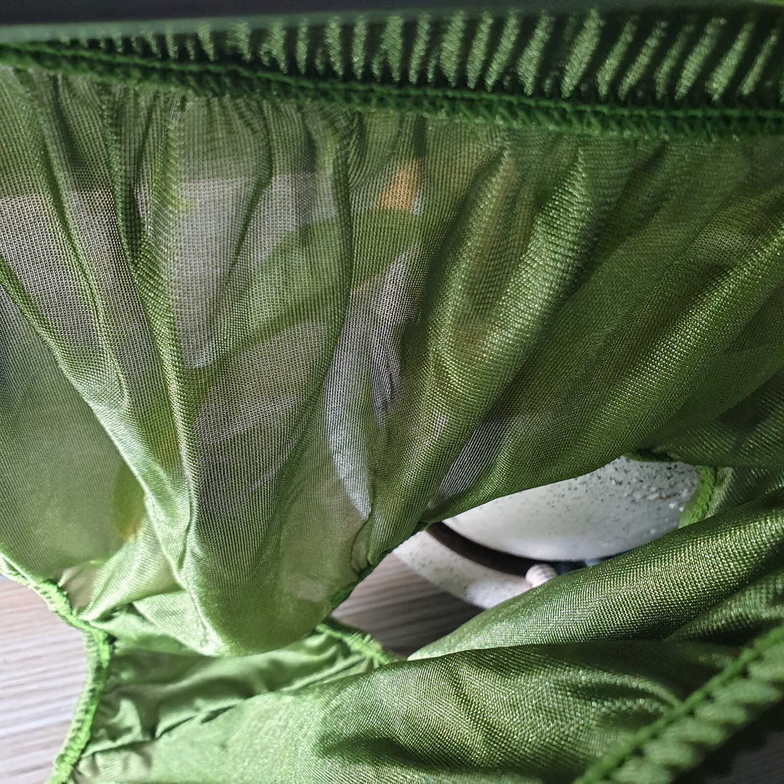 VTG Silky Nylon Panty Olive Green Granny Double Gusset Brief Sz 10-11 Hip 48-52″